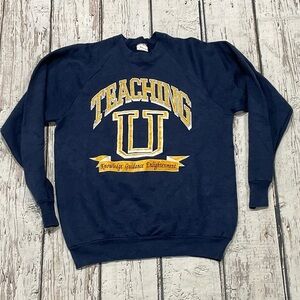 Vintage 1980 Teaching University Blue 80s Crewneck Pullover Sweatshirt